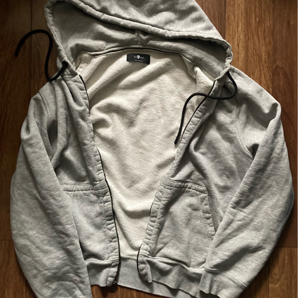 7 For All Mankind Cream Textured Fabric Zip up Hoodie